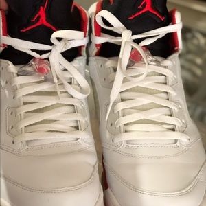 Air Jordan retro 5 white red black gently used